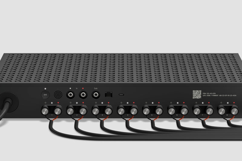 Sonos Amp Multi fully wired with speaker cables across all eight outputs