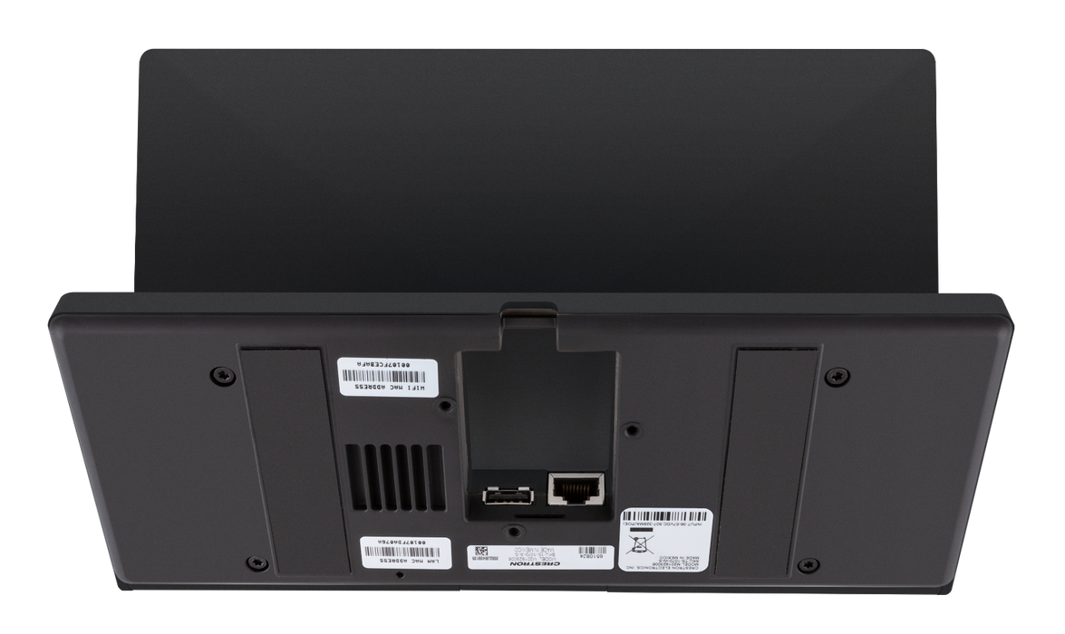 Rear view of the 10.1-inch tabletop touchscreen control interface TS-1070, showing connection ports and cable management for government-grade setup