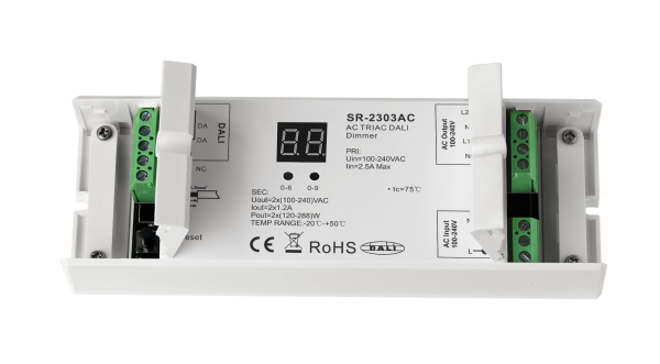 The SR-2303AC is a Triac DALI dimmer designed with 100-240VAC input and 100-240VAC output and safe and reliable full...