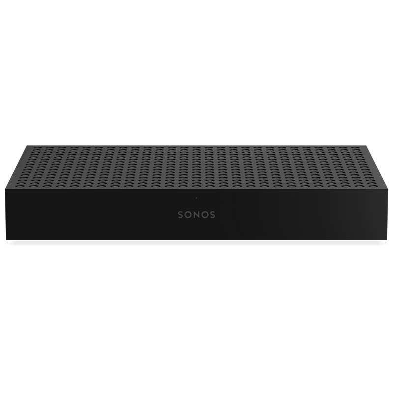 Sonos Amp Multi front view showing the black perforated chassis