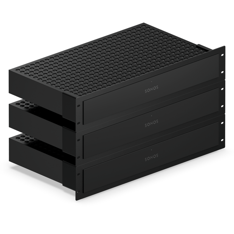 Three Sonos Amp Multi units stacked together