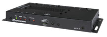 Front left view of Crestron MC4-R-I control processor showing compact design, front panel status LEDs, and mounting ears