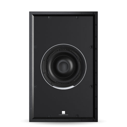 Front view of the DALI Phantom SUB S-100 in-wall subwoofer, designed for discreet, high-performance bass in custom home theater and audio installations.