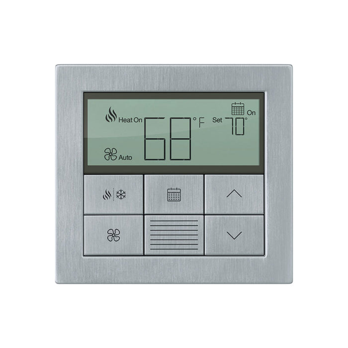 Lutron Palladiom Thermostat in Satin Chrome finish, wall-mounted, part of the HomeWorks system by Formwave