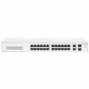 Front view of the HPE Aruba Instant On 1430 26-Port switch with 2 SFP ports, designed for simple, unmanaged Ethernet connectivity in small networks.