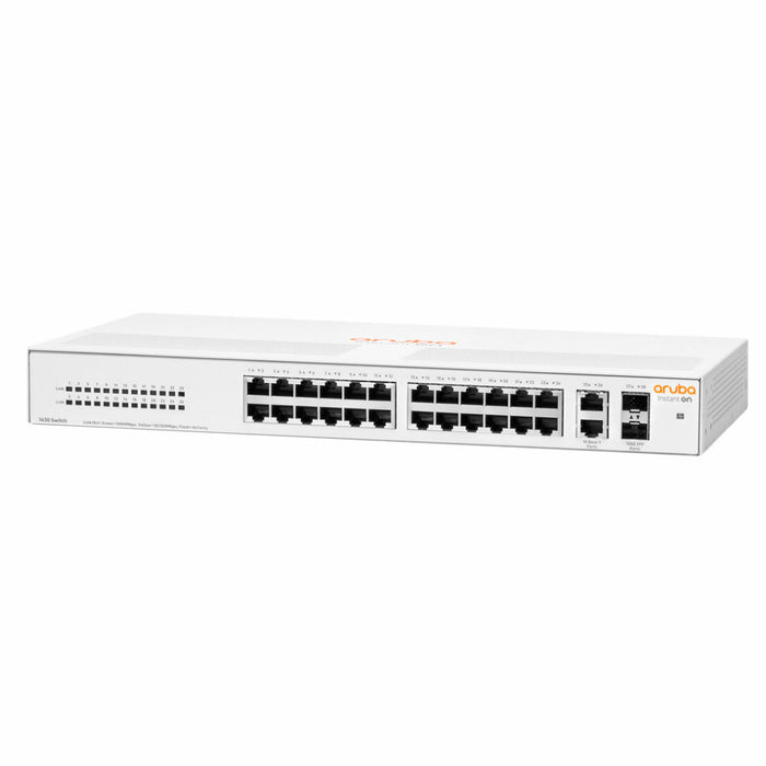 HPE Aruba Instant On 1430 26-Port Unmanaged Ethernet Switch with 2 SFP ports, front view