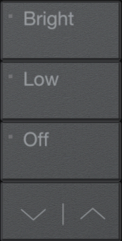 Lutron RadioRA 3 Vierti 3-button kit with raise/lower, black, engraved with Light Levels icons.