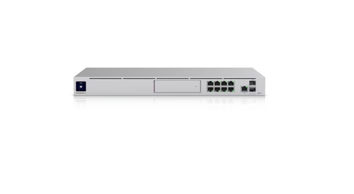 Front view of the Unifi Dream Machine Pro router, an all-in-one enterprise-grade network appliance with advanced security and performance features.
