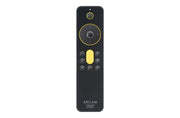 Black Arcam remote control for the A25+ integrated amplifier with volume ring and playback buttons