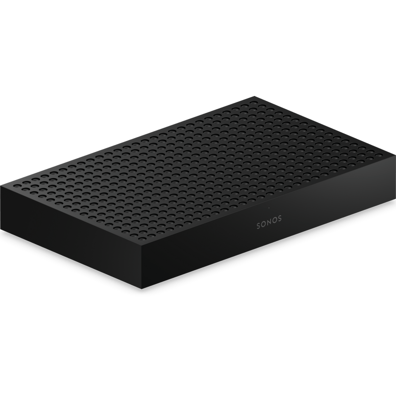 Sonos Amp Multi eight channel four zone rack amplifier in black, front angle