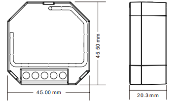 The Sunricher SR-2701S-DT7 DALI-2 Relay Module has compact dimensions of 45 mm (L) × 45.5 mm (W) × 20.3 mm (H), making it...
