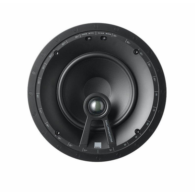DALI Phantom E60 in-ceiling speaker with the grille removed, showing the wood fibre driver.