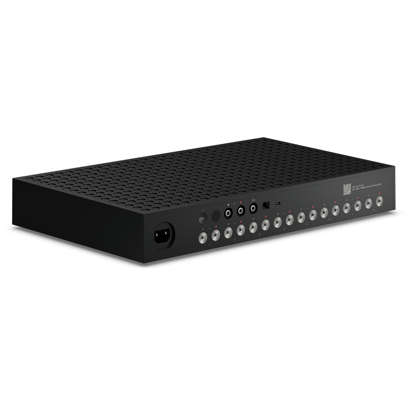 Sonos Amp Multi rear panel at an angle showing speaker terminals and network port
