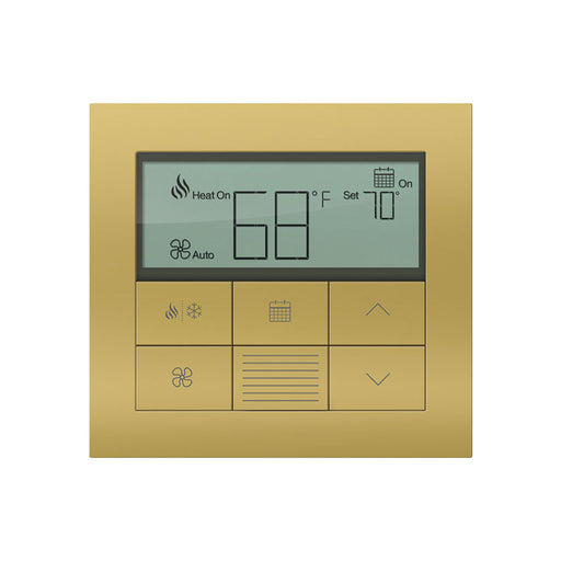 Lutron Palladiom Thermostat in bright Brass finish, wall-mounted, part of the HomeWorks system by Formwave