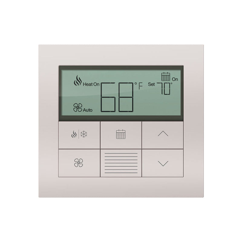 Lutron Palladiom Thermostat in bright Chrome finish, wall-mounted, part of the HomeWorks system by Formwave