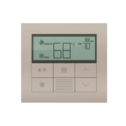 Lutron Palladiom Thermostat in Bright Nickel finish, wall-mounted, part of the HomeWorks system by Formwave