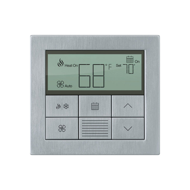 Lutron Palladiom Thermostat in Satin Chrome finish, wall-mounted, part of the HomeWorks system by Formwave
