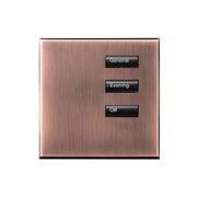 Lutron International Square seeTouch 3-button keypad in antique bronze architectural metal finish, featuring backlit rounded...