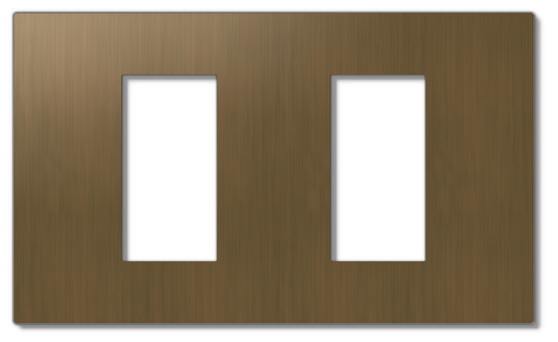 Lutron RadioRA 3 Vierti Signature Metals faceplate in Aged Brass, 2-Gang 1-Column.