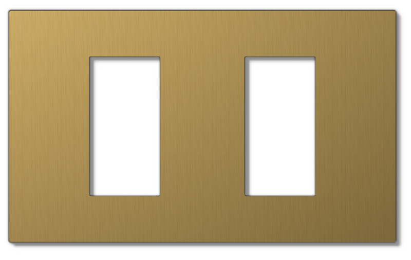 Lutron RadioRA 3 Vierti Signature Metals faceplate in Brushed Brass, 2-Gang 1-Column.