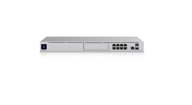 Front view of the Unifi Dream Machine Pro router, an all-in-one enterprise-grade network appliance with advanced security...